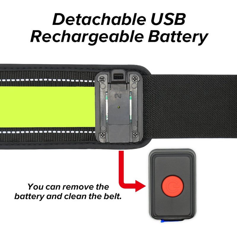 BSEEN LED Running Belt - Rechargeable Reflective Gear Glowing Light Up Waistband Safety Lights for Runners, Joggers, Walkers, Pet Owners, Cyclists (Green) (Green) - Image 5